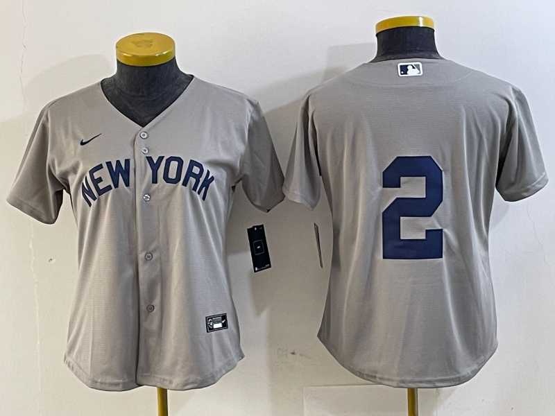 Youth New York Yankees #2 Derek Jeter Gray Field of Dreams Cool Base Jersey 500w